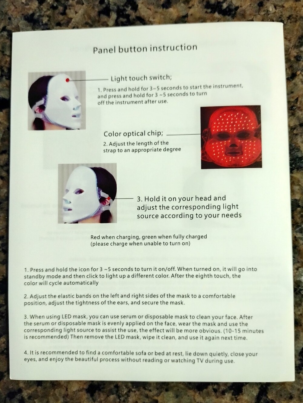 LED light therapy facial mask in solid white 7 Light Colors NIB
